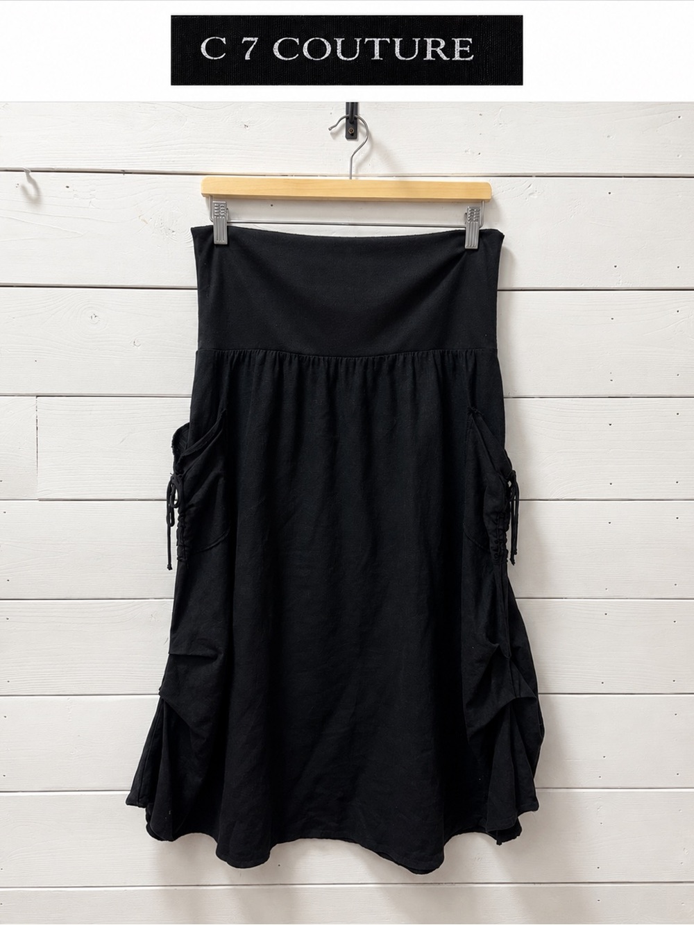 C7 COUTURE Black Jersey Skirt Adjustable Pockets